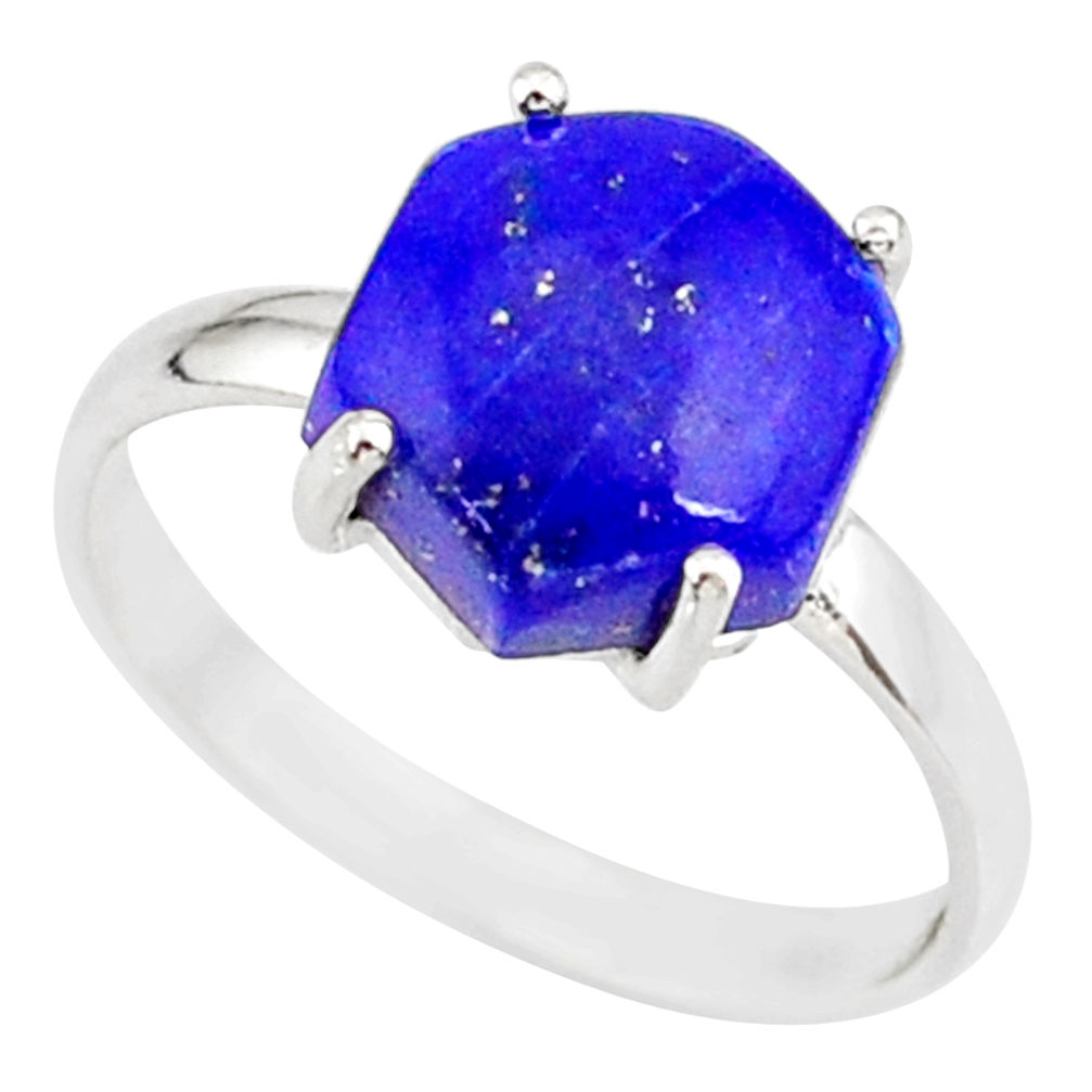 925 silver 4.86cts natural blue lapis lazuli solitaire ring size 8 r81879