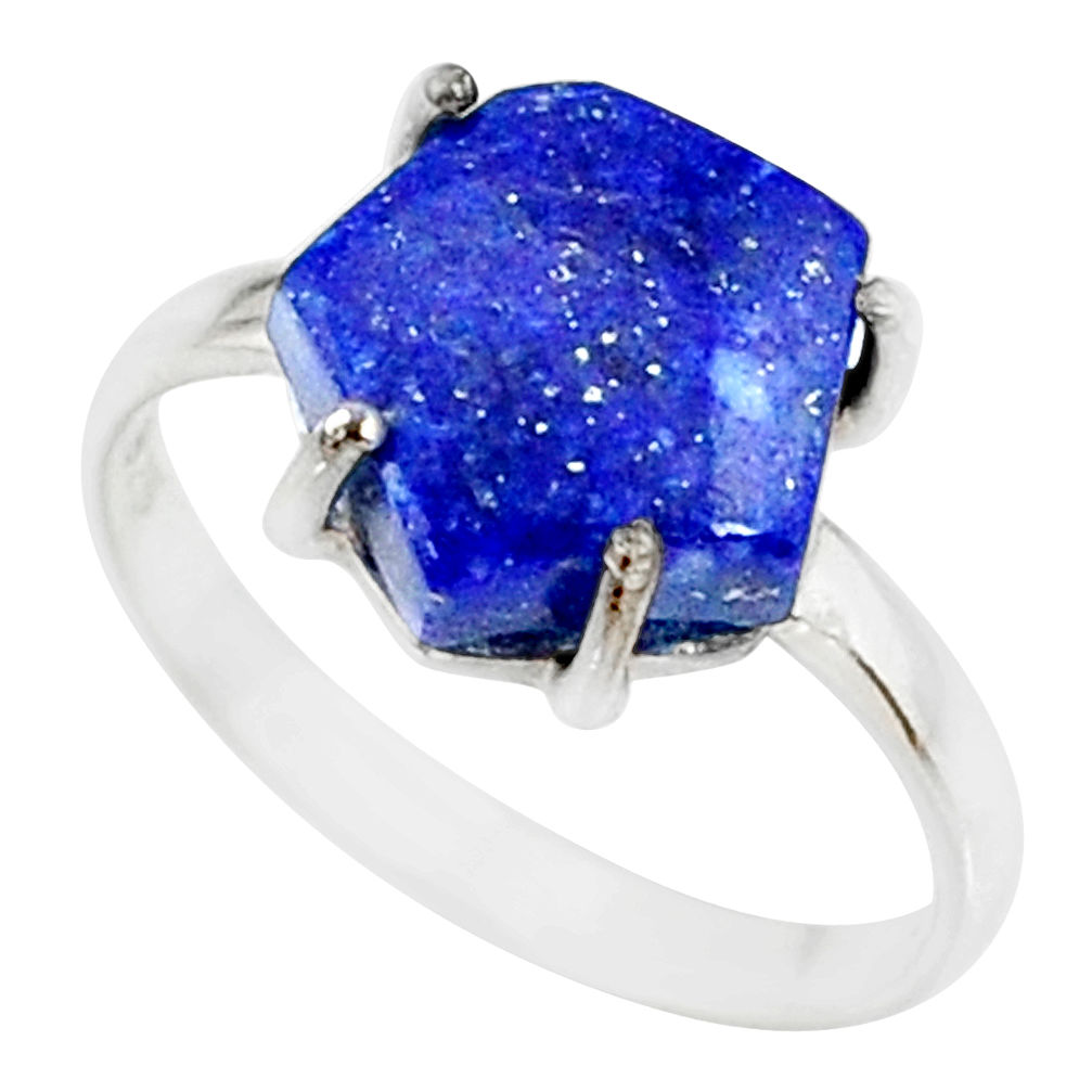 925 silver 4.86cts natural blue lapis lazuli solitaire ring size 8 r81893
