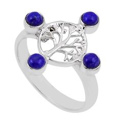 925 silver 1.06cts natural blue lapis lazuli tree of life ring size 6.5 n33836