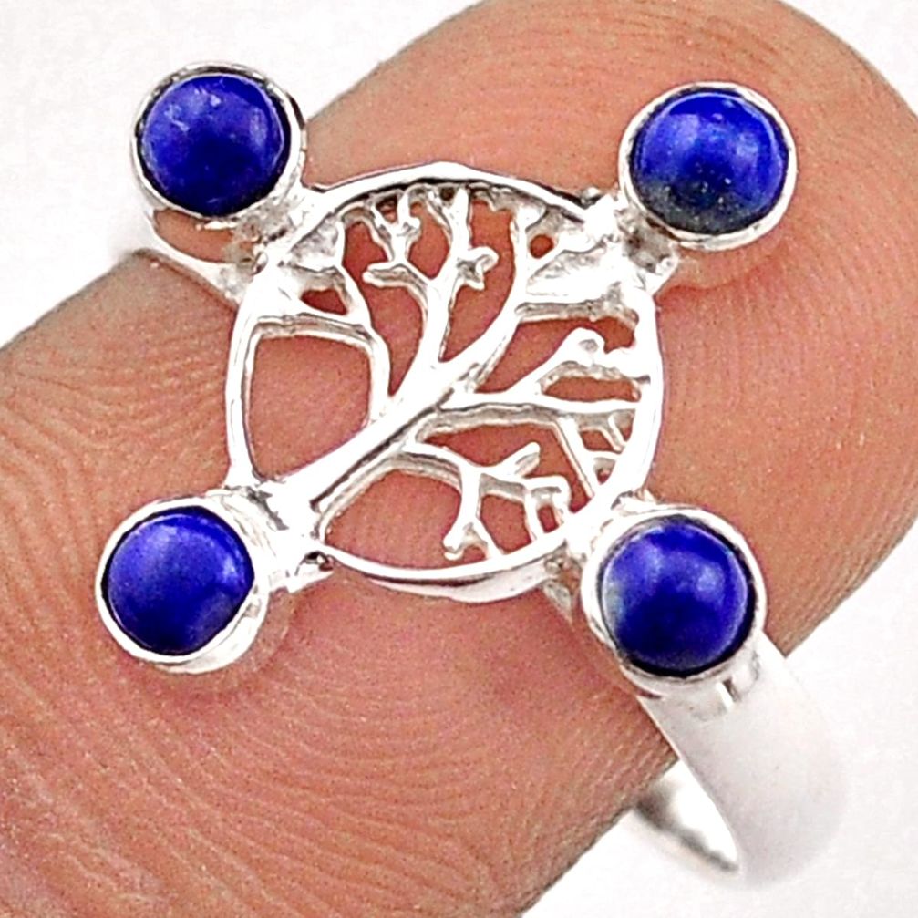 925 silver 1.14cts natural blue lapis lazuli tree of life ring size 8.5 t88707