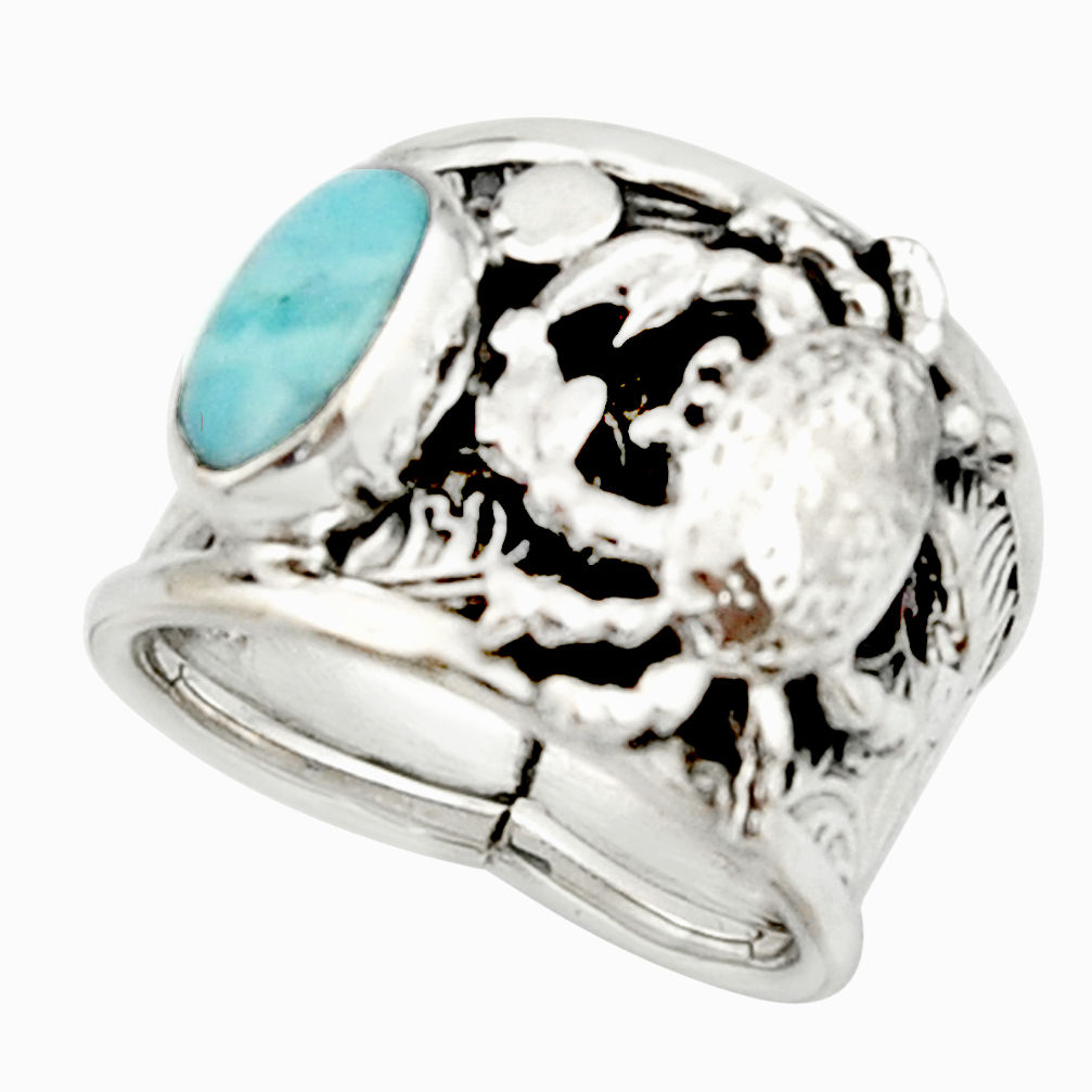 925 silver 2.99cts natural blue larimar crab solitaire ring size 6.5 r22406