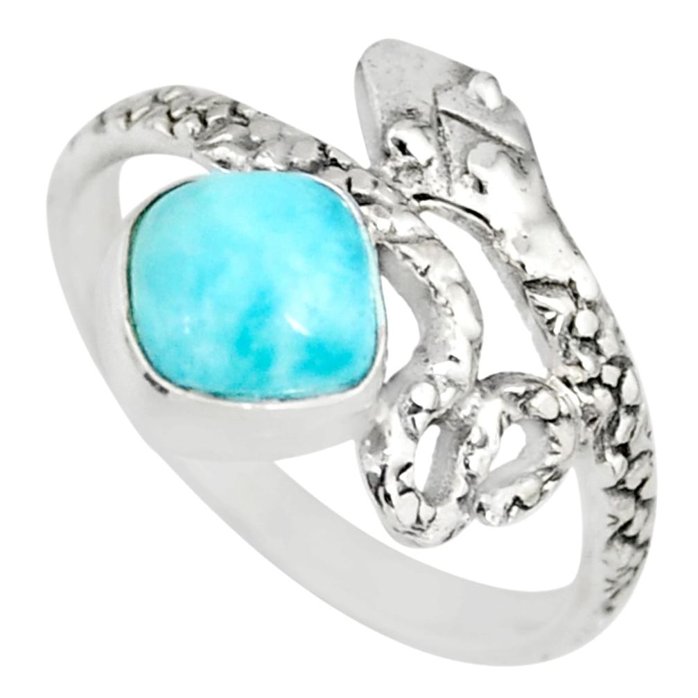 925 silver 2.28cts natural blue larimar cushion shape snake ring size 8 r82553