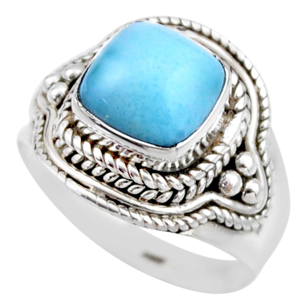 925 silver 3.01cts natural blue larimar cushion solitaire ring size 7 r53566