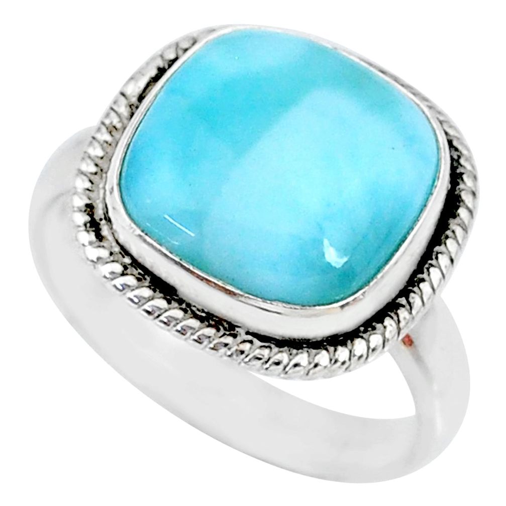 925 silver 6.84cts natural blue larimar cushion solitaire ring size 8 r74567