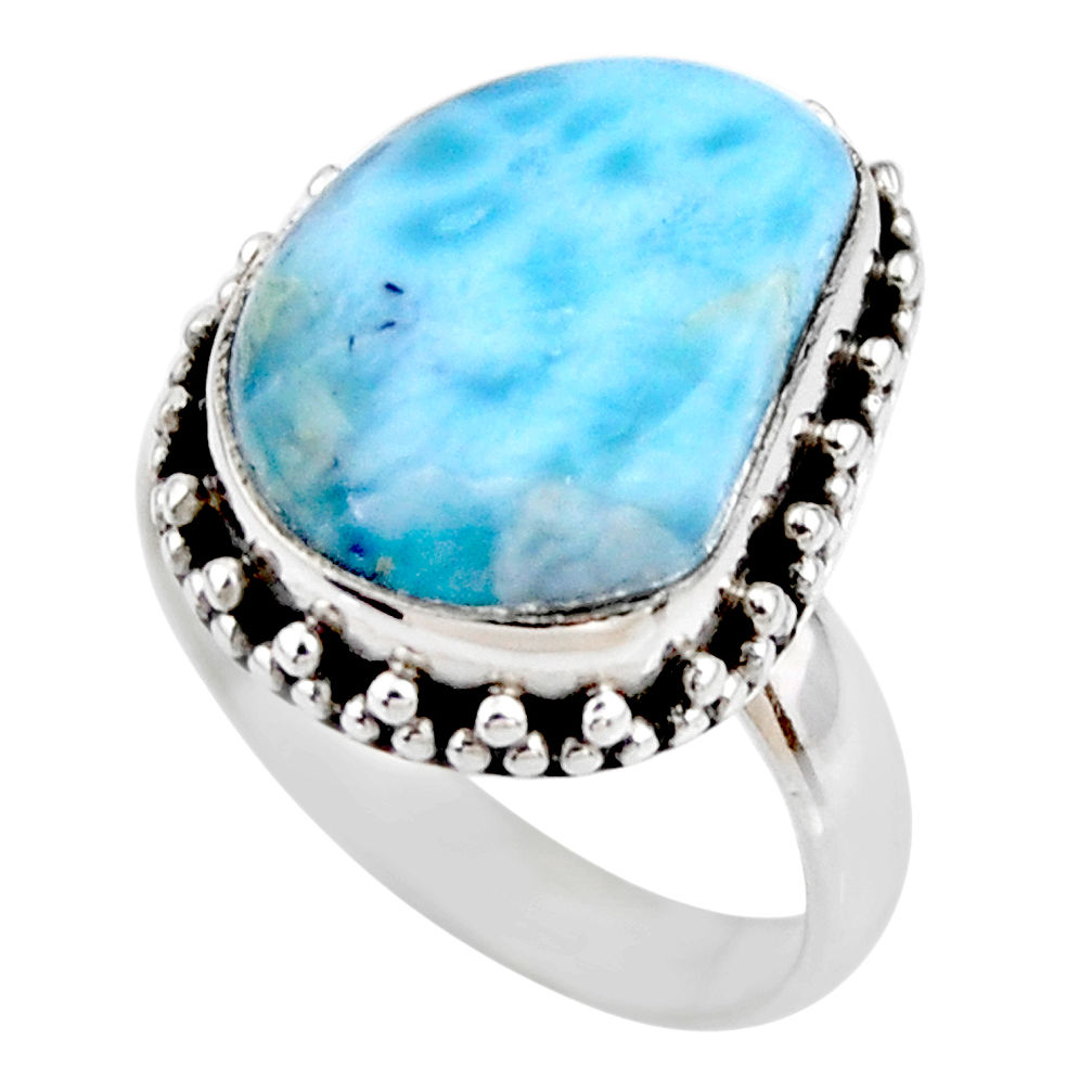 925 silver 7.12cts natural blue larimar fancy solitaire ring size 7 r53805