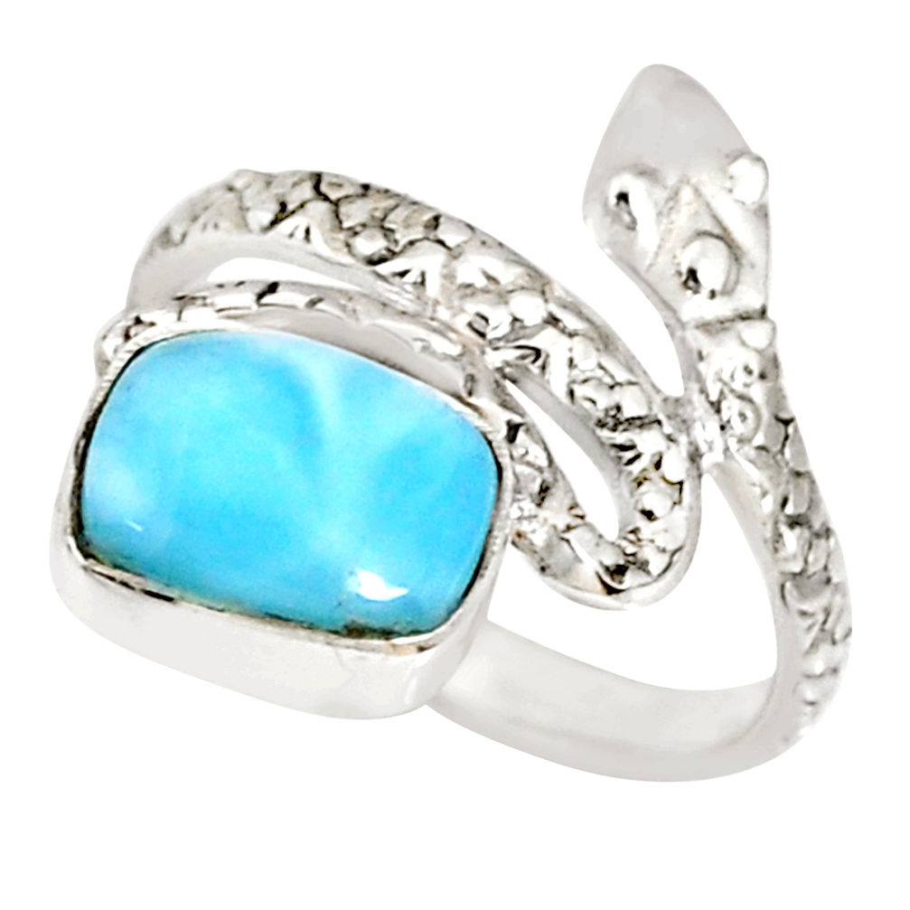925 silver 3.29cts natural blue larimar octagan snake ring size 6 r78785