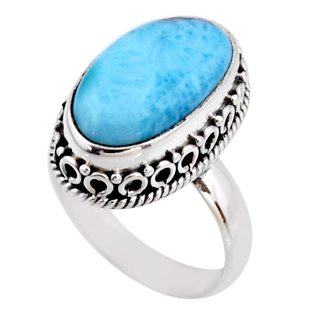 925 silver 7.66cts natural blue larimar oval solitaire ring size 6.5 r53764