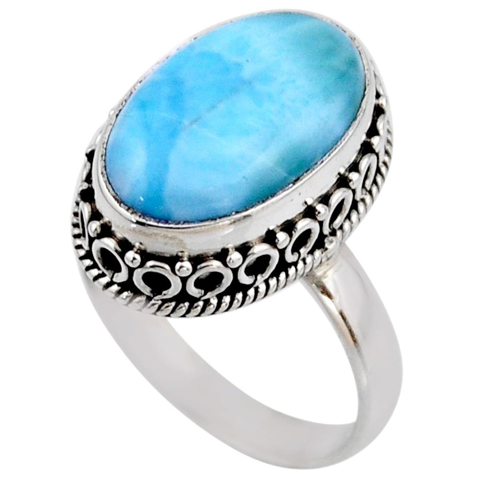 925 silver 8.22cts natural blue larimar oval solitaire ring size 8.5 r53770