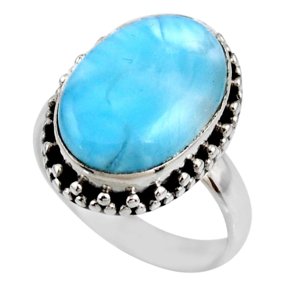 925 silver 9.54cts natural blue larimar oval solitaire ring size 7 r53792