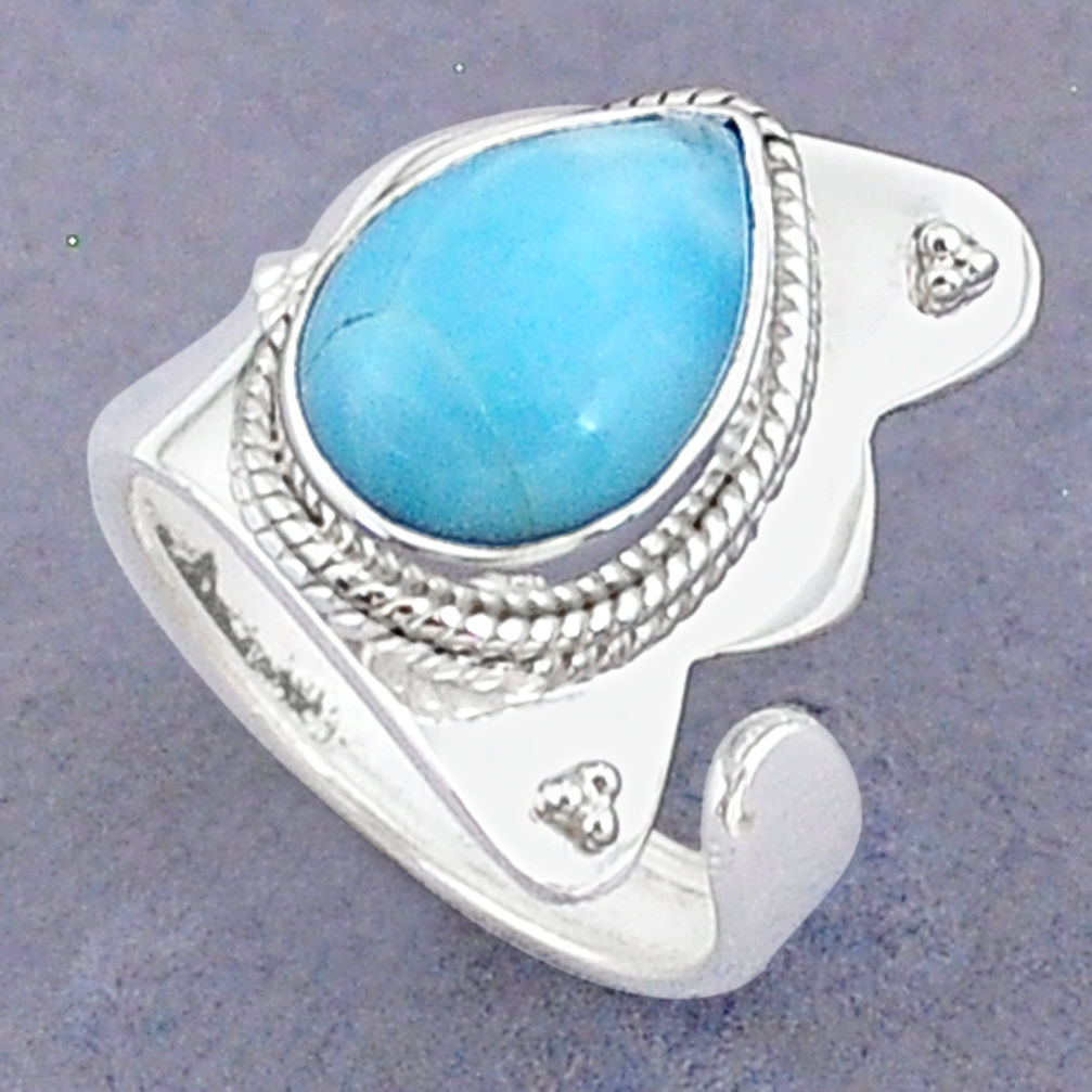 925 silver 5.11cts natural blue larimar pear shape adjustable ring size 7 t8663