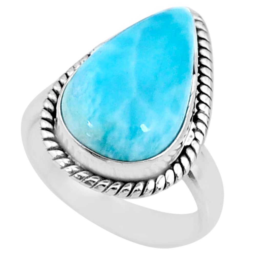 925 silver 7.22cts natural blue larimar pear shape solitaire ring size 6 r72615