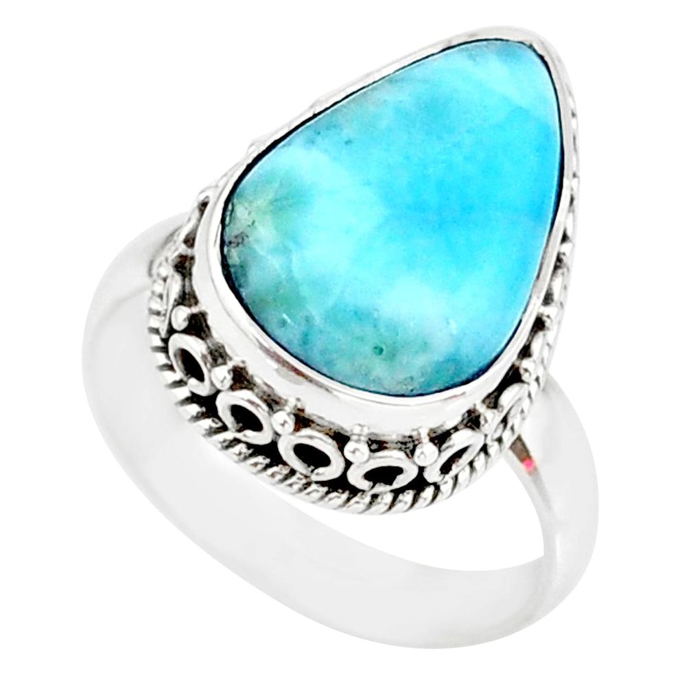 925 silver 7.62cts natural blue larimar pear shape solitaire ring size 7 r83780