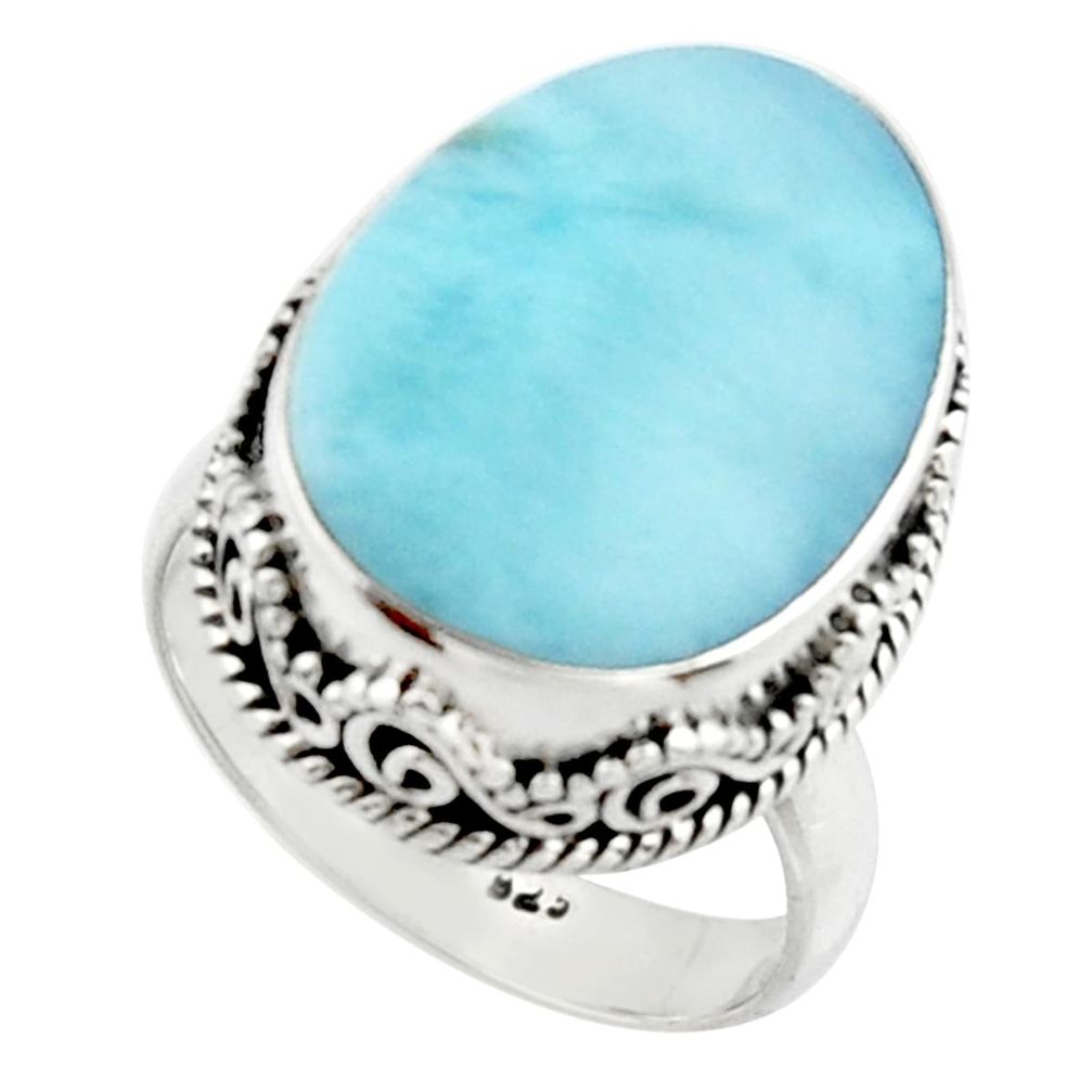 925 silver 12.39cts natural blue larimar solitaire ring jewelry size 7.5 r22344