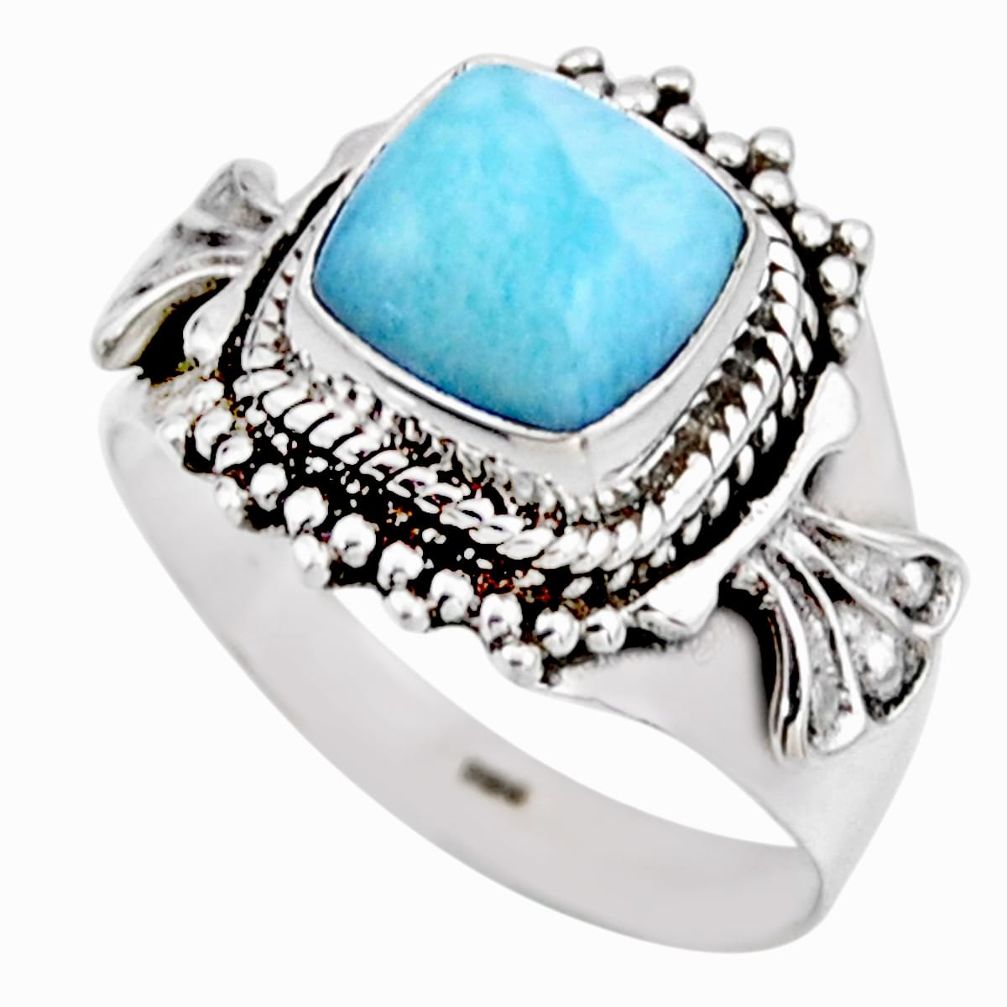 925 silver 3.28cts natural blue larimar solitaire ring jewelry size 7.5 r53544