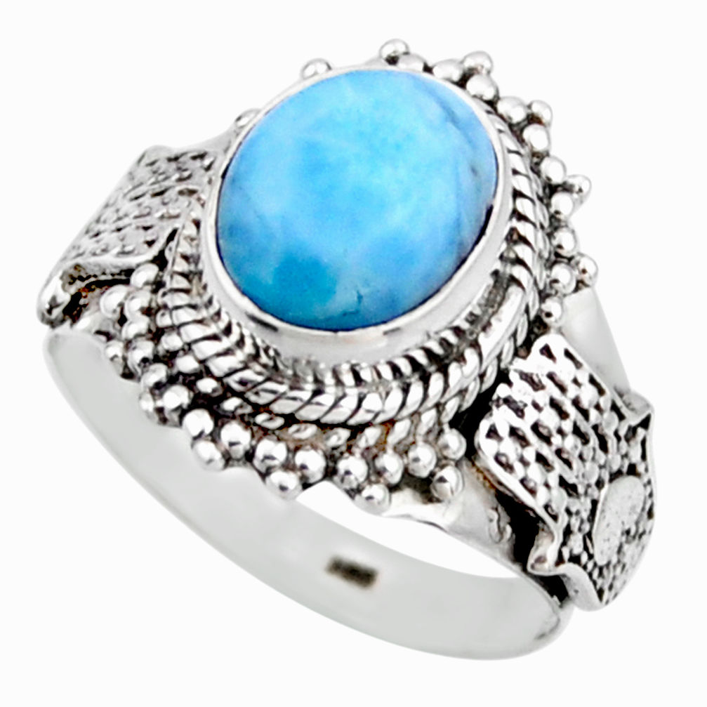 925 silver 4.38cts natural blue larimar solitaire ring jewelry size 6.5 r53557