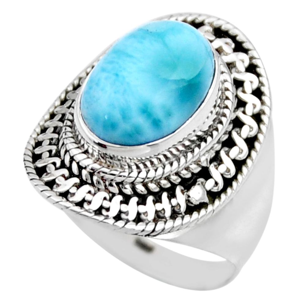 925 silver 4.21cts natural blue larimar solitaire ring jewelry size 6.5 r53571