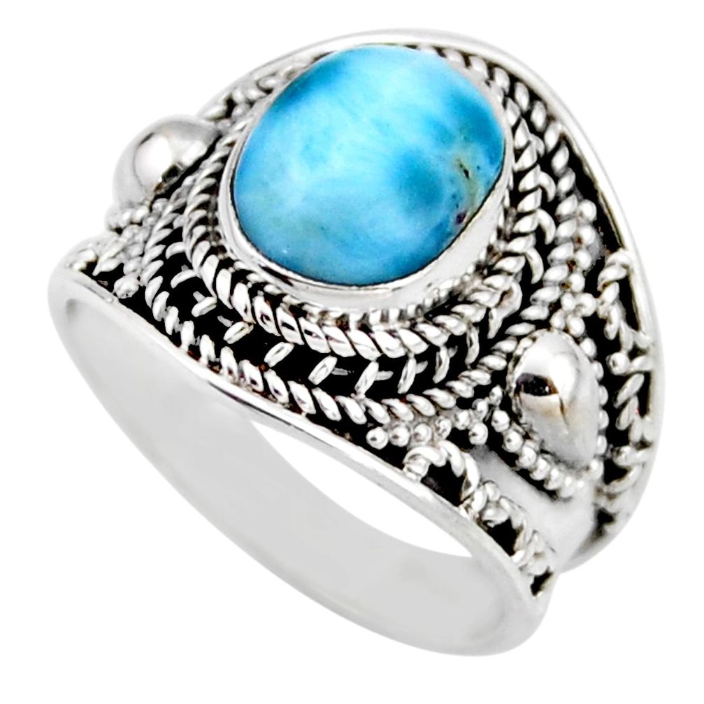 925 silver 4.38cts natural blue larimar solitaire ring jewelry size 7.5 r53649