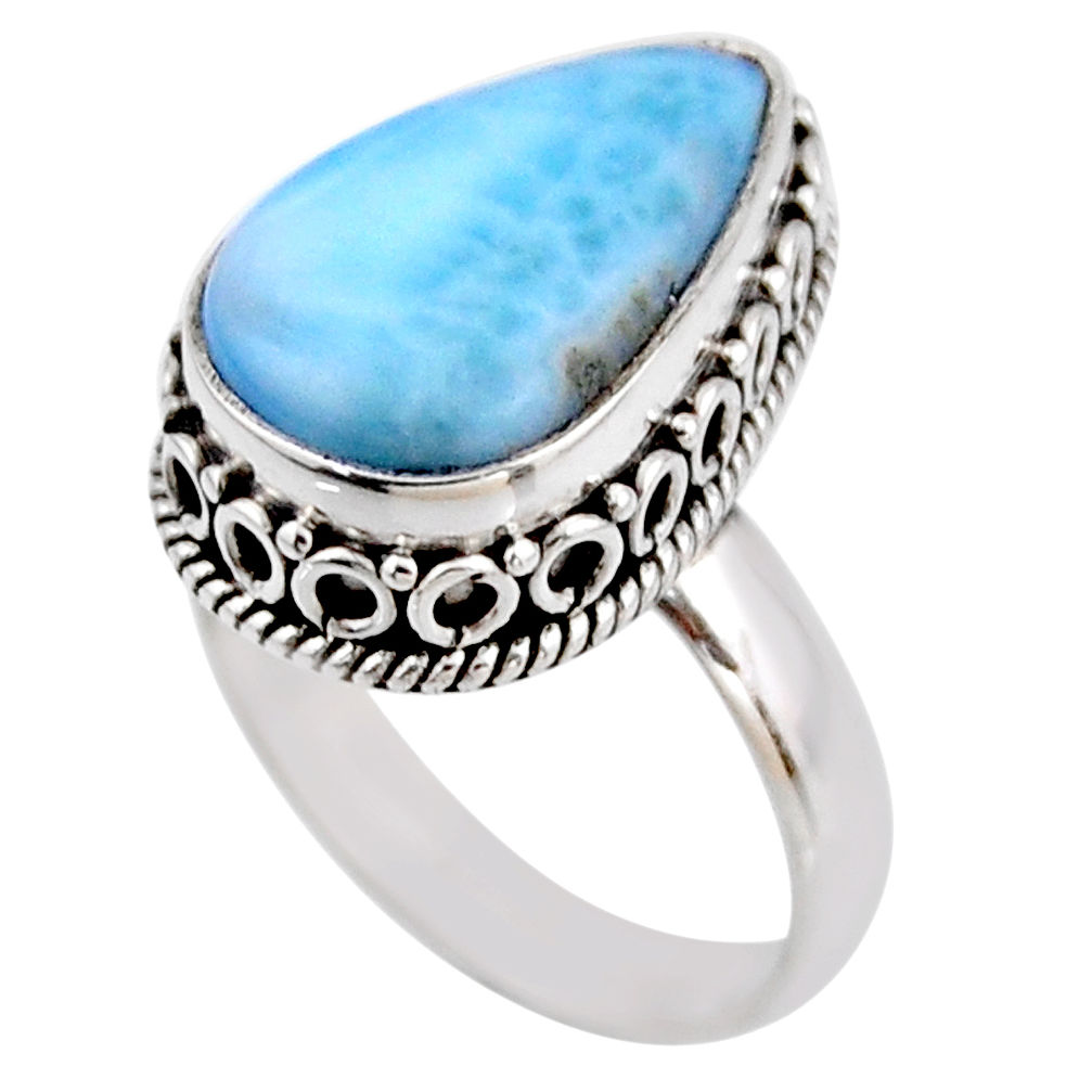 925 silver 6.84cts natural blue larimar solitaire ring jewelry size 7.5 r53774