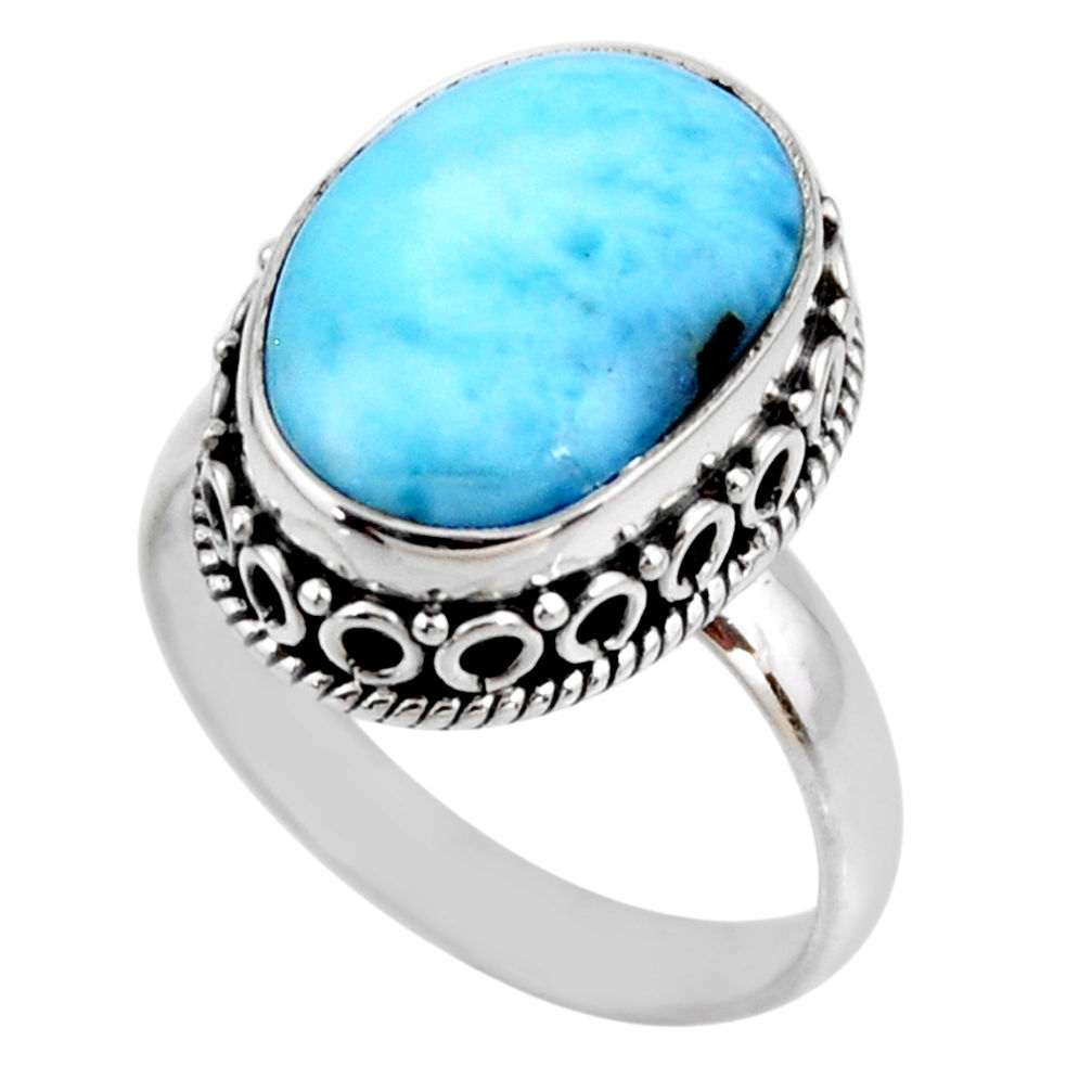 925 silver 7.35cts natural blue larimar solitaire ring jewelry size 8.5 r53786