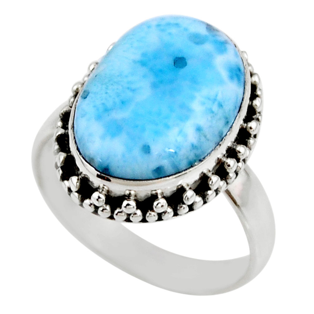 925 silver 7.82cts natural blue larimar solitaire ring jewelry size 7.5 r53816