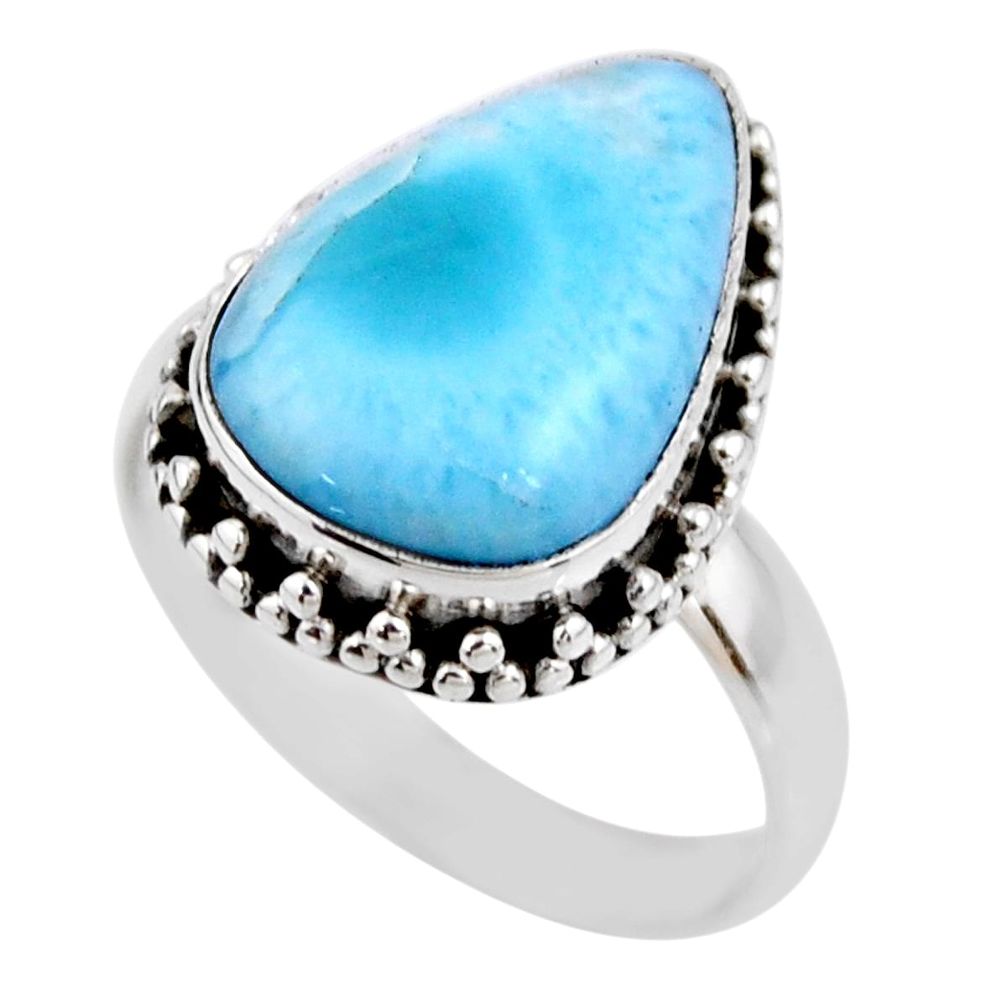 925 silver 9.25cts natural blue larimar solitaire ring jewelry size 8.5 r53820