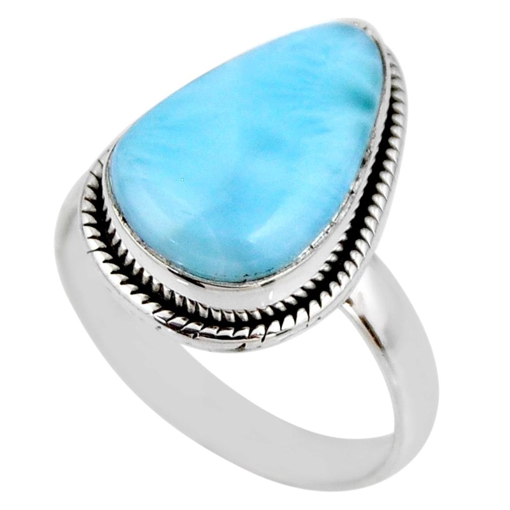 925 silver 7.29cts natural blue larimar solitaire ring jewelry size 8.5 r53824