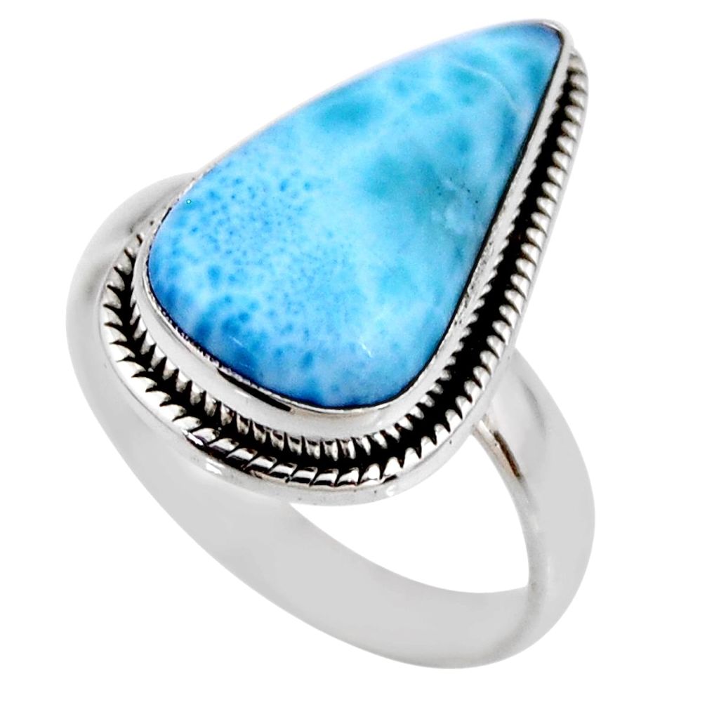 925 silver 7.04cts natural blue larimar solitaire ring jewelry size 7.5 r53838