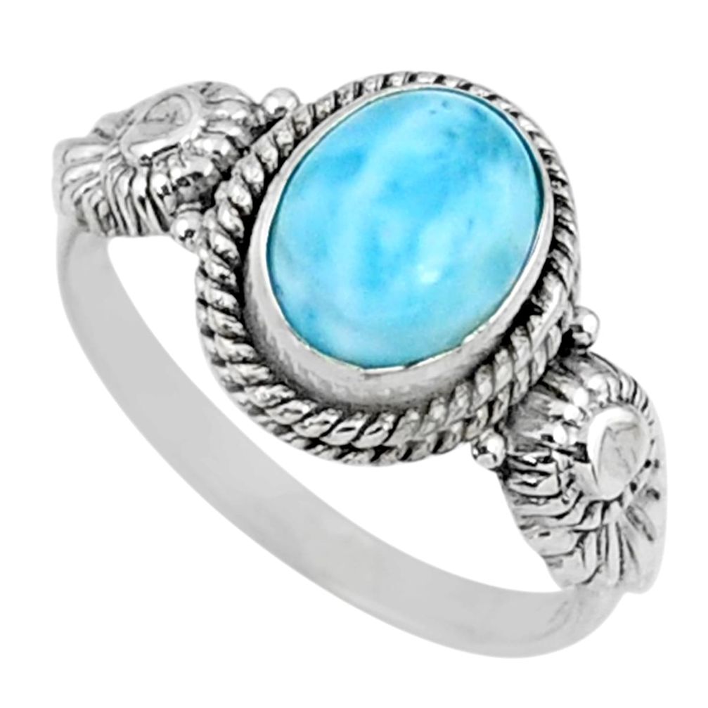 925 silver 3.31cts natural blue larimar solitaire ring jewelry size 8.5 r57468