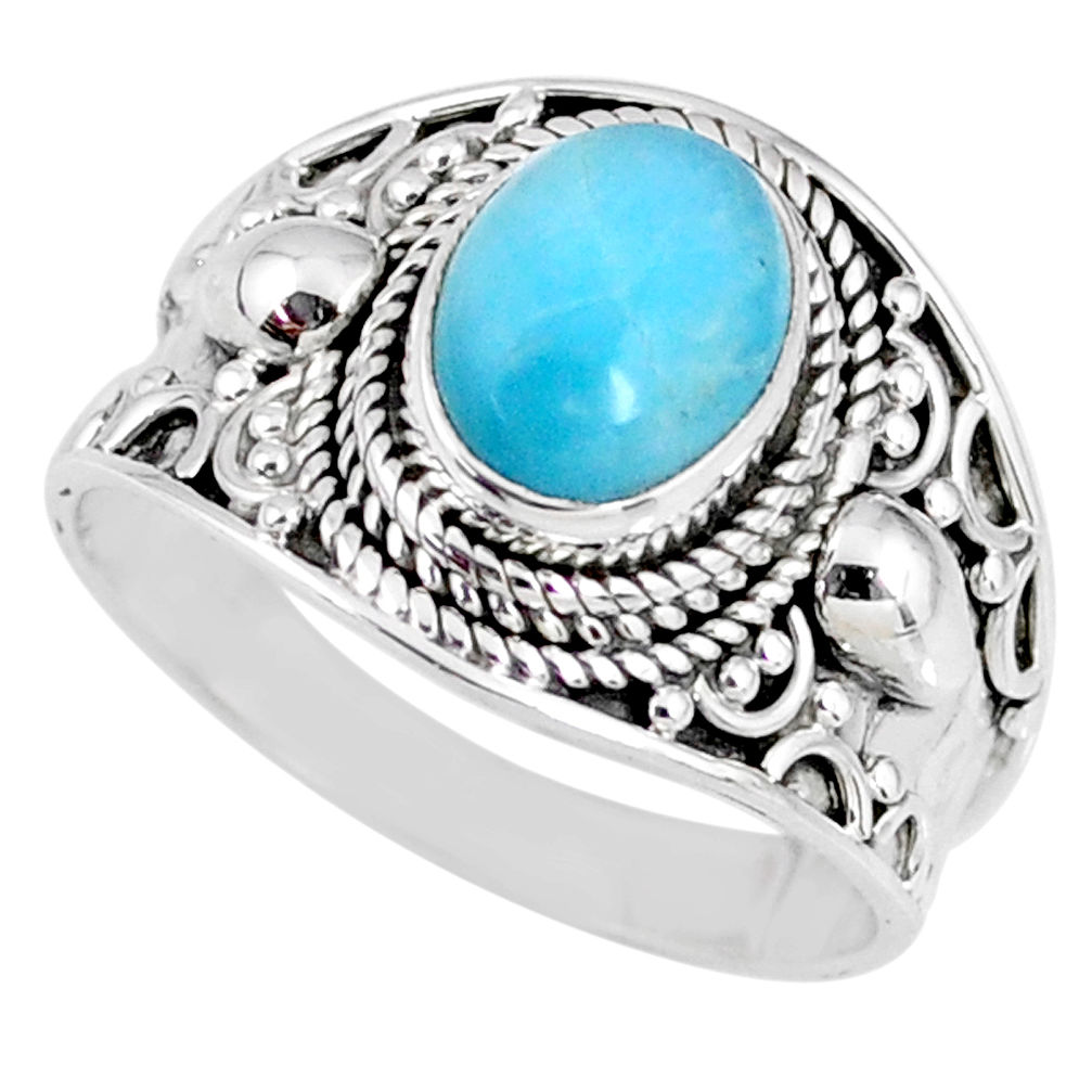 925 silver 3.13cts natural blue larimar solitaire ring jewelry size 8.5 r58264