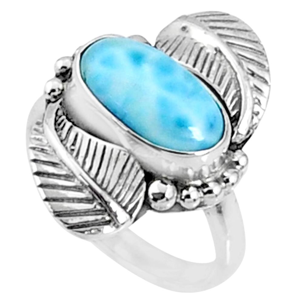 925 silver 3.01cts natural blue larimar solitaire ring jewelry size 6 r67313