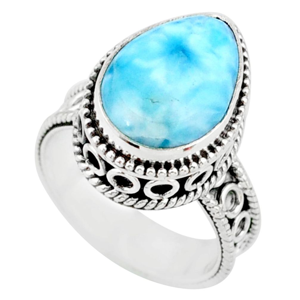 925 silver 6.72cts natural blue larimar solitaire ring jewelry size 6 r83766