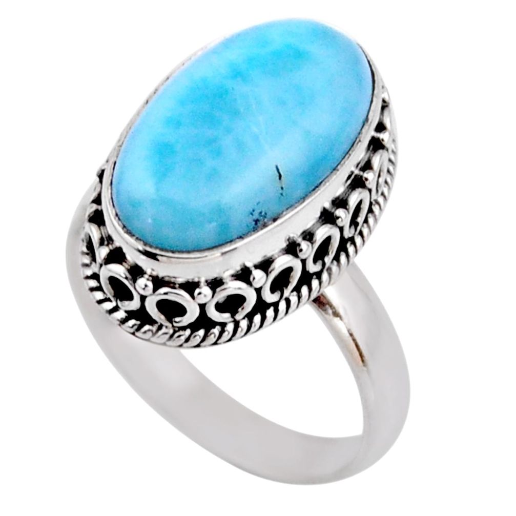 925 silver 7.40cts natural blue larimar solitaire ring jewelry size 7 r53778