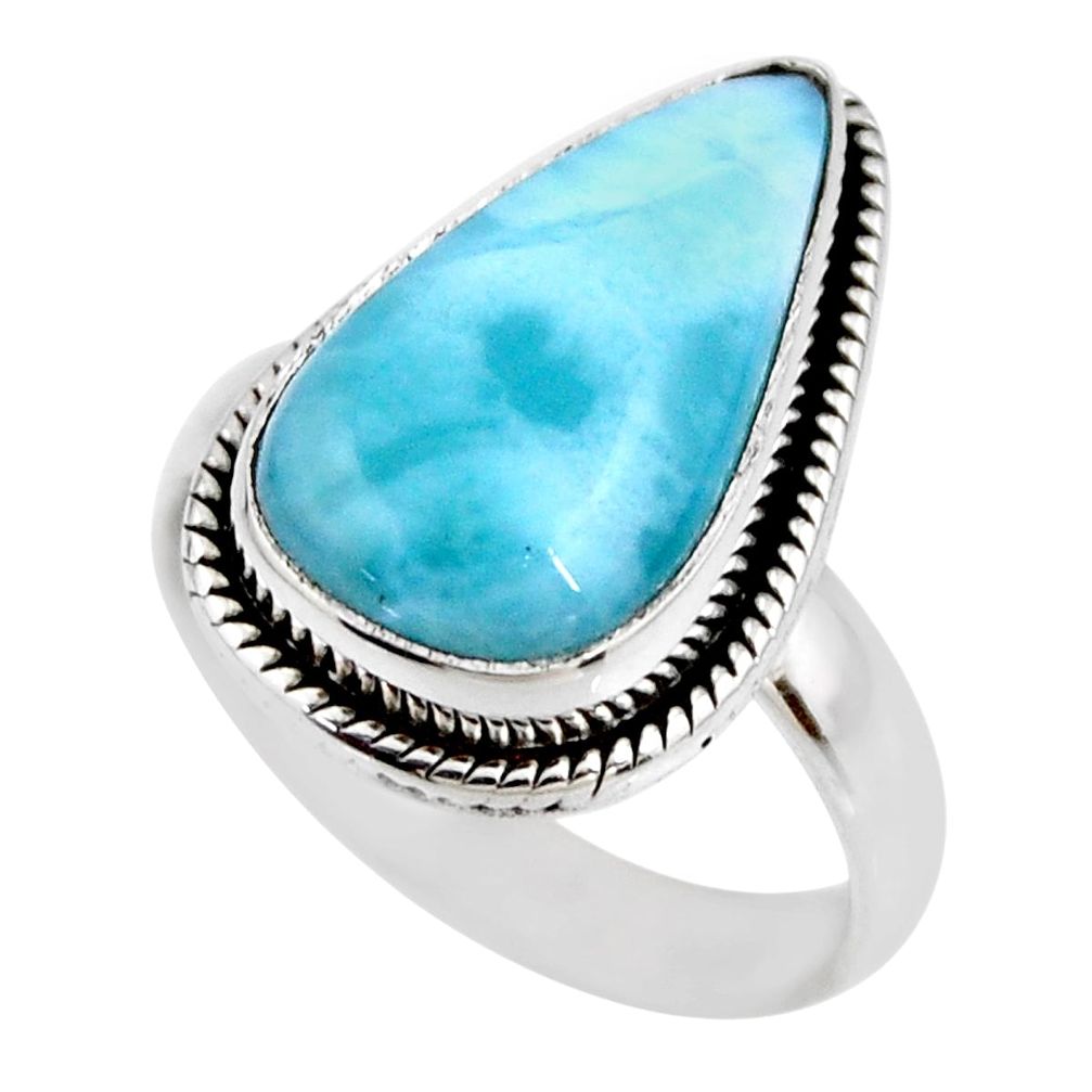 925 silver 7.33cts natural blue larimar solitaire ring jewelry size 7 r53834