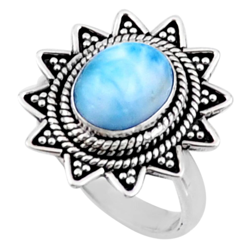 925 silver 4.21cts natural blue larimar solitaire ring jewelry size 7 r54308