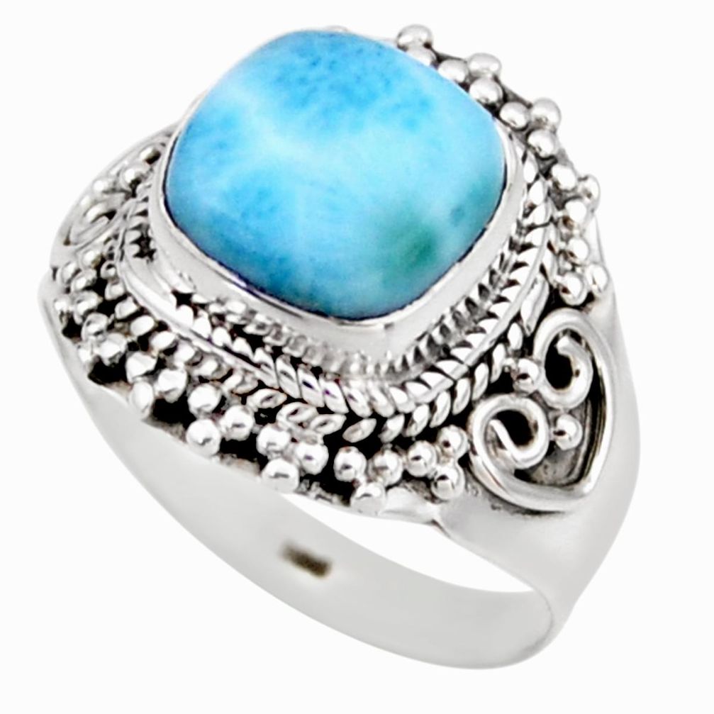 925 silver 4.86cts natural blue larimar solitaire ring jewelry size 8 r53553