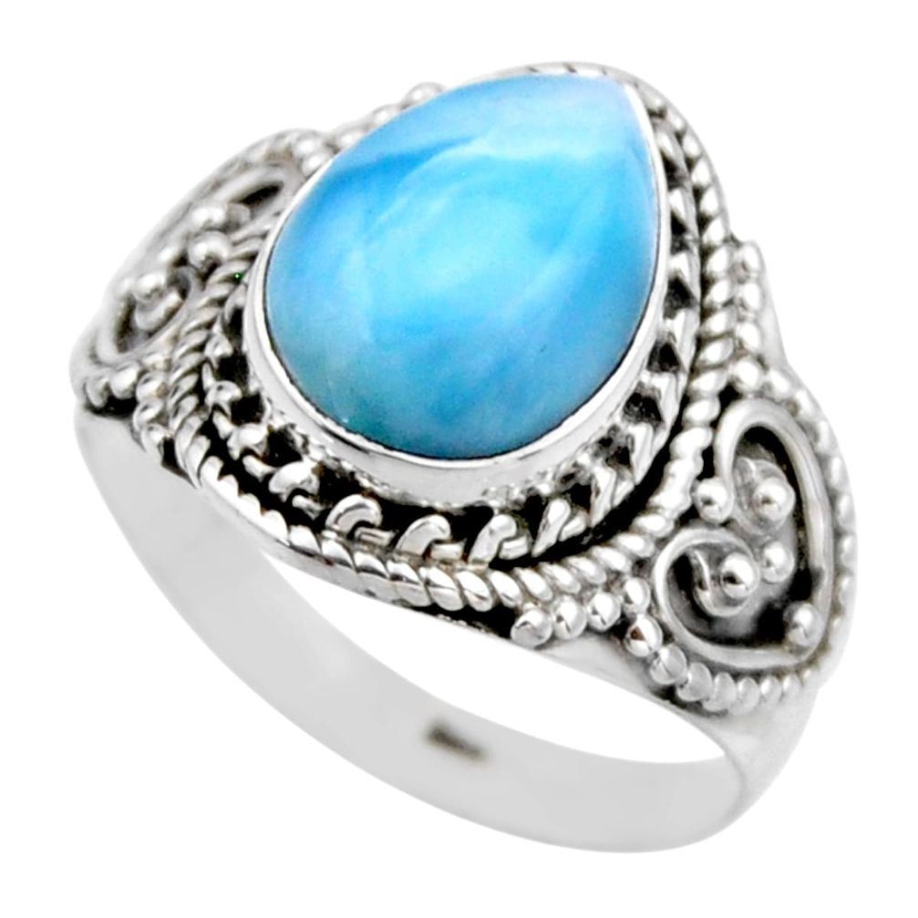 925 silver 5.11cts natural blue larimar solitaire ring jewelry size 8 r53573