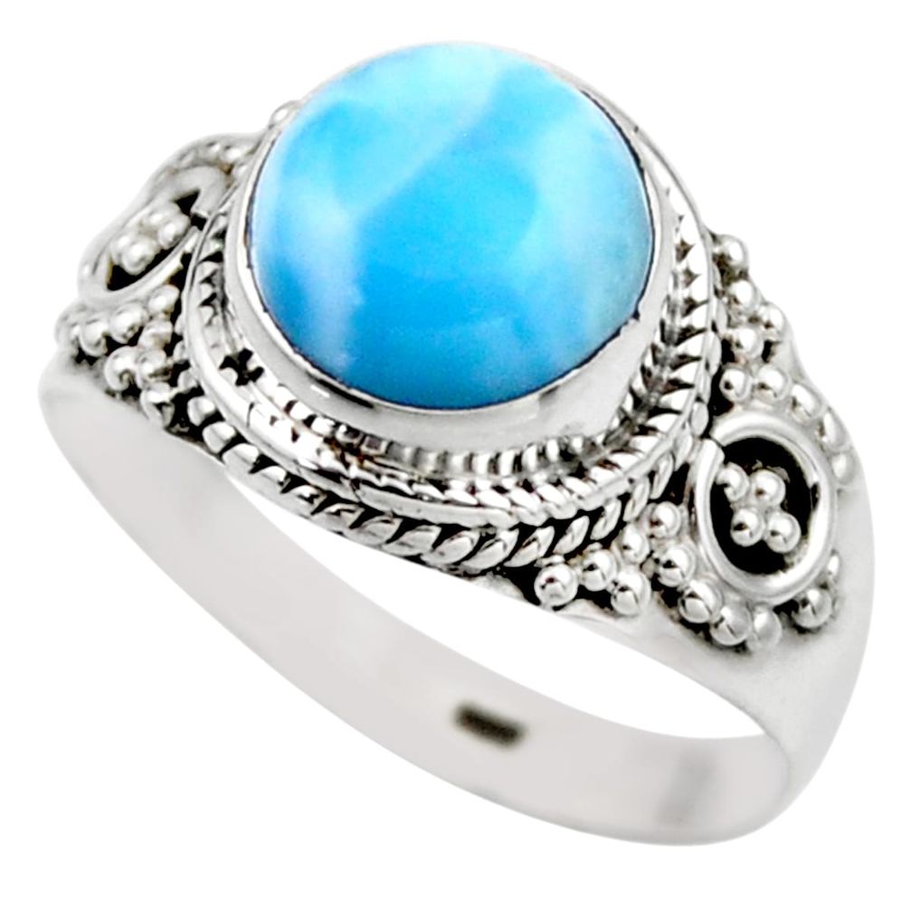 925 silver 4.43cts natural blue larimar solitaire ring jewelry size 8 r53580