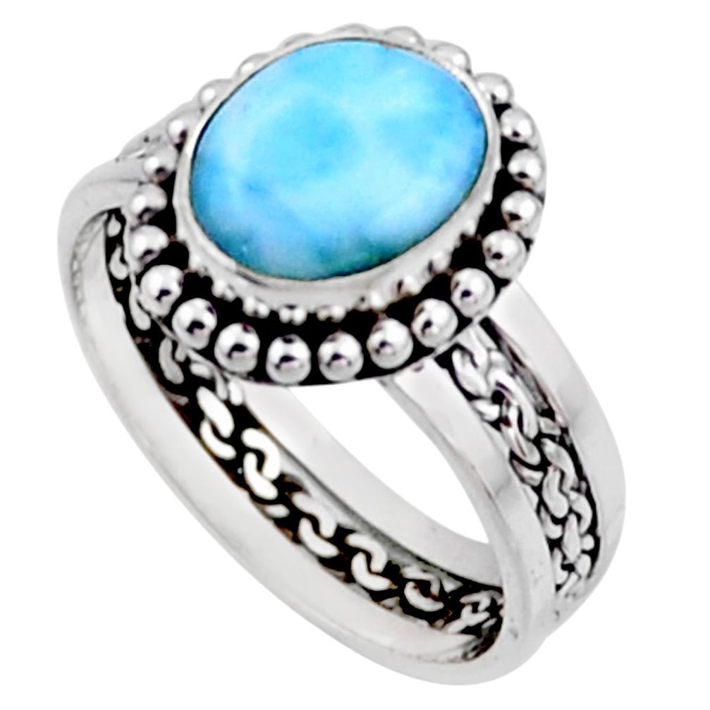 925 silver 4.25cts natural blue larimar solitaire ring jewelry size 8 r54304