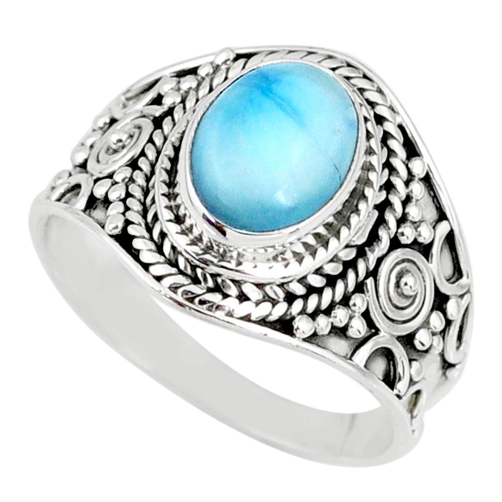 925 silver 3.47cts natural blue larimar solitaire ring jewelry size 8 r58268