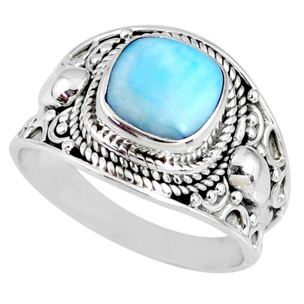 925 silver 3.62cts natural blue larimar solitaire ring jewelry size 8 r58271