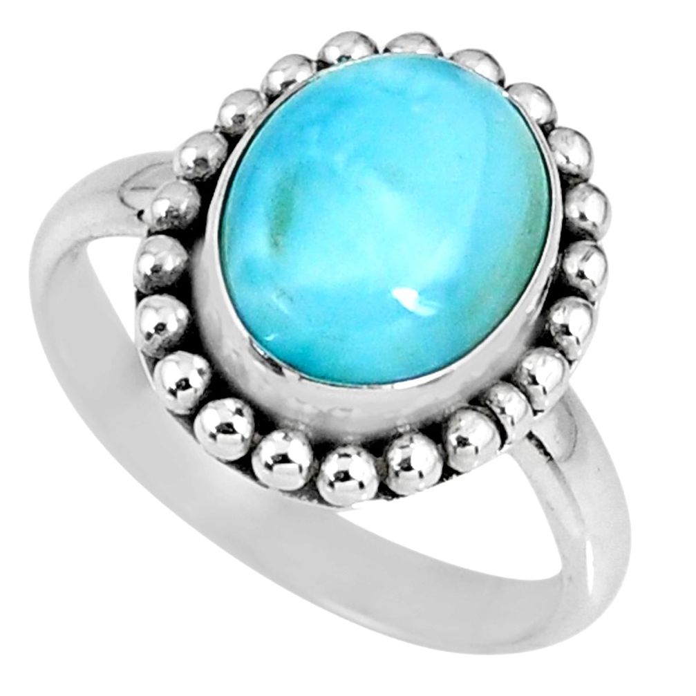 925 silver 5.16cts natural blue larimar solitaire ring jewelry size 8 r58531