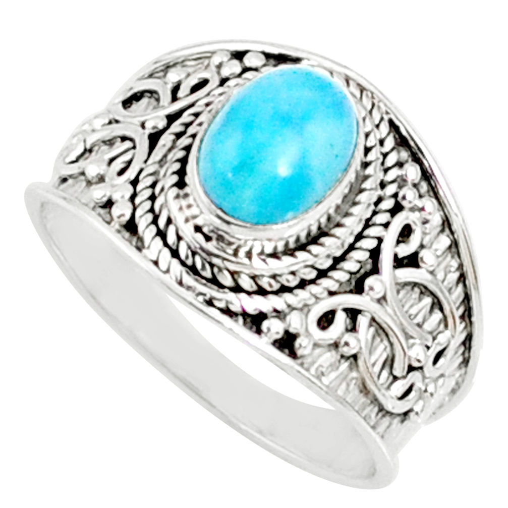 925 silver 2.17cts natural blue larimar solitaire ring jewelry size 8 r69048