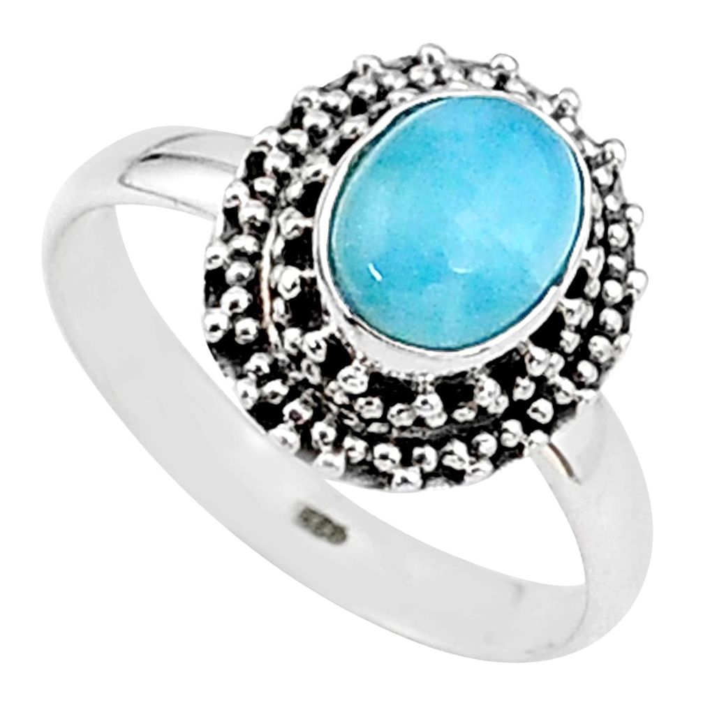 925 silver 2.09cts natural blue larimar solitaire handmade ring size 7.5 t15888