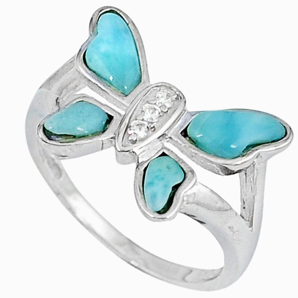 925 silver natural blue larimar topaz butterfly ring size 7 a33123 c15147