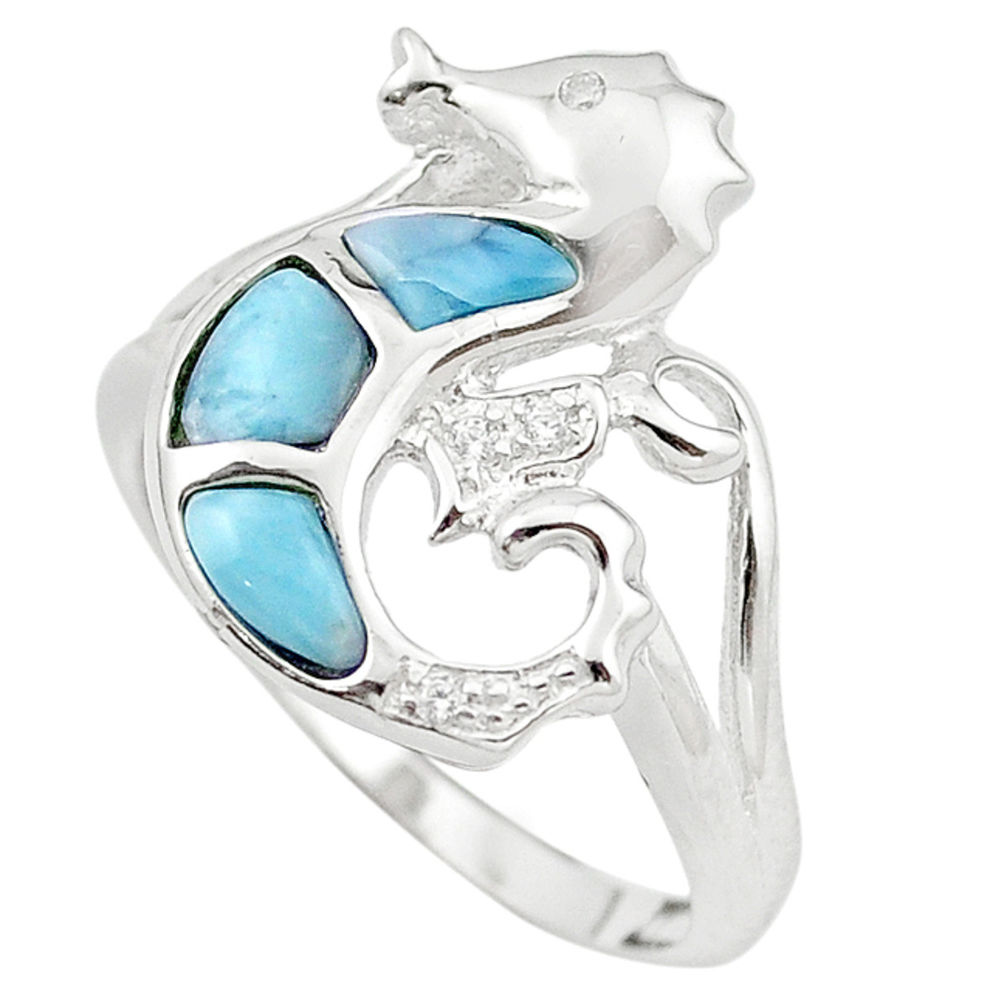 LAB 925 silver natural blue larimar topaz seahorse ring size 8.5 a63125 c15186
