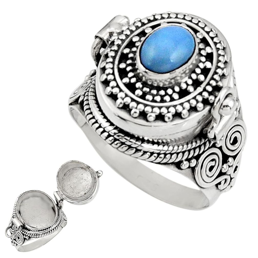 925 silver 1.44cts natural blue owyhee opal poison box ring size 7.5 r30713