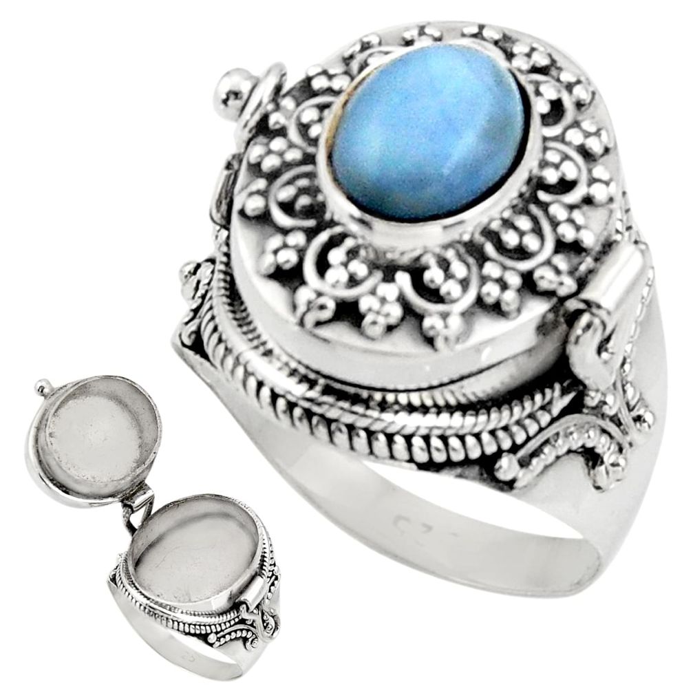 925 silver 3.31cts natural blue owyhee opal poison box ring size 8.5 r30720