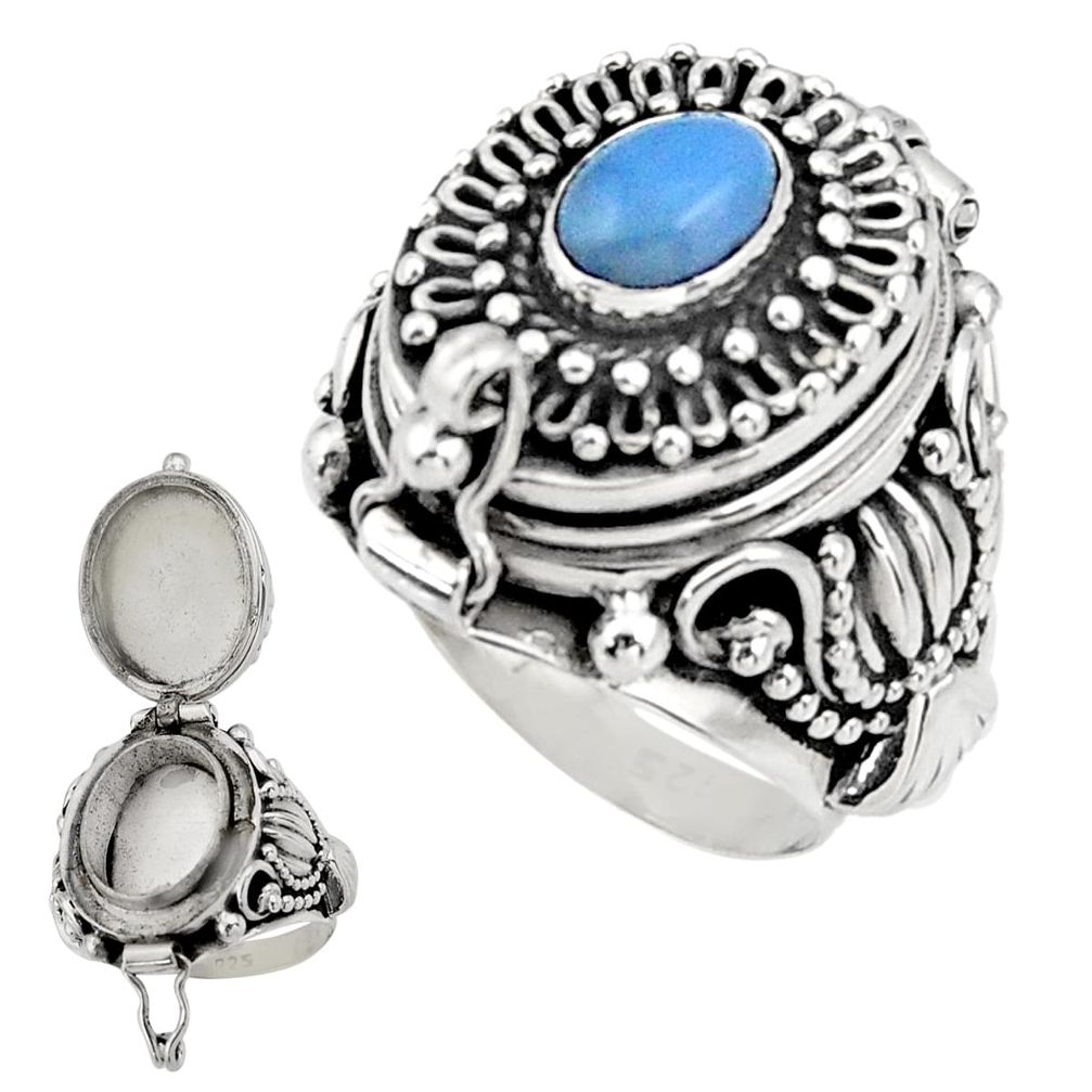 925 silver 1.54cts natural blue owyhee opal poison box ring size 7 r30717