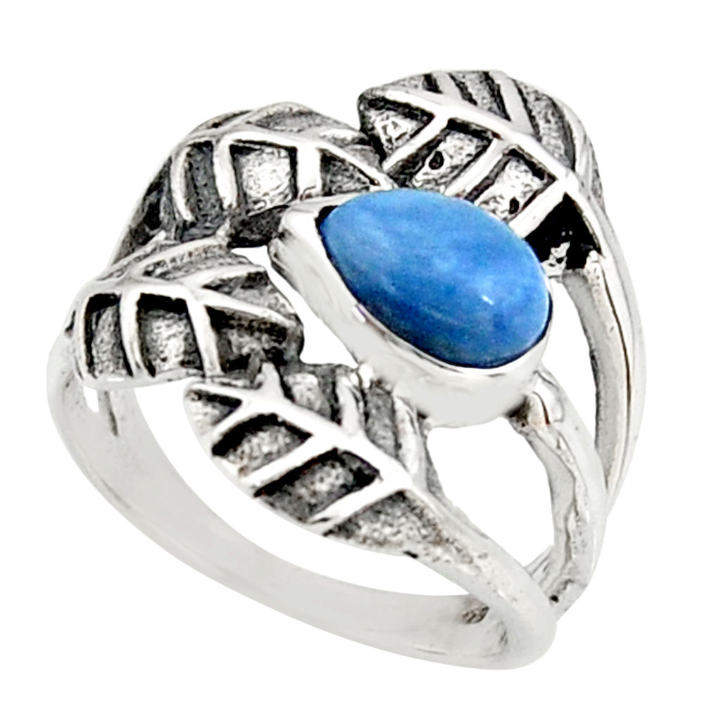 925 silver 2.10cts natural blue owyhee opal solitaire leaf ring size 7.5 r37079