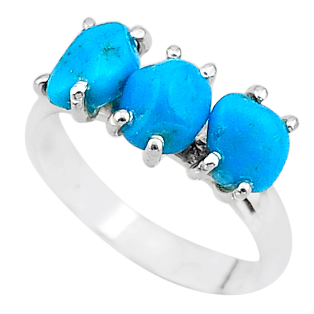 925 silver 7.97cts natural blue raw turquoise rough ring size 8 t15015